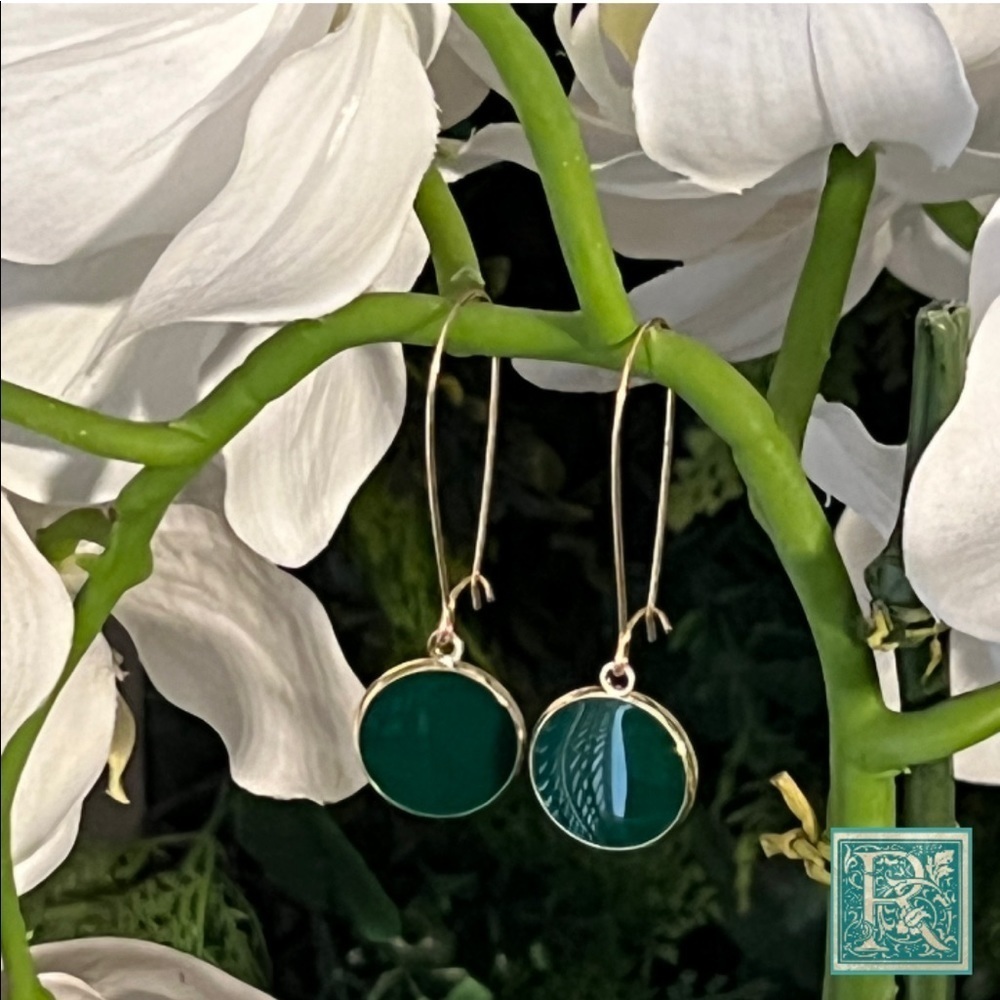 Green Enamel Flat Disc Earrings​
